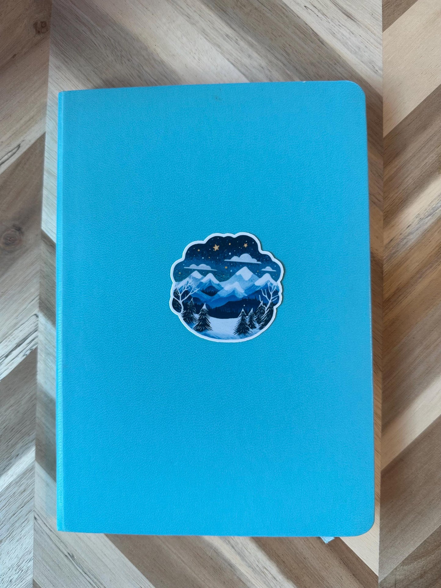 Winter Mountain Sticker | Snowy Landscape Watercolor Decal | Night Sky Stars Vinyl Sticker | Nature Scene | Outdoor Adventure