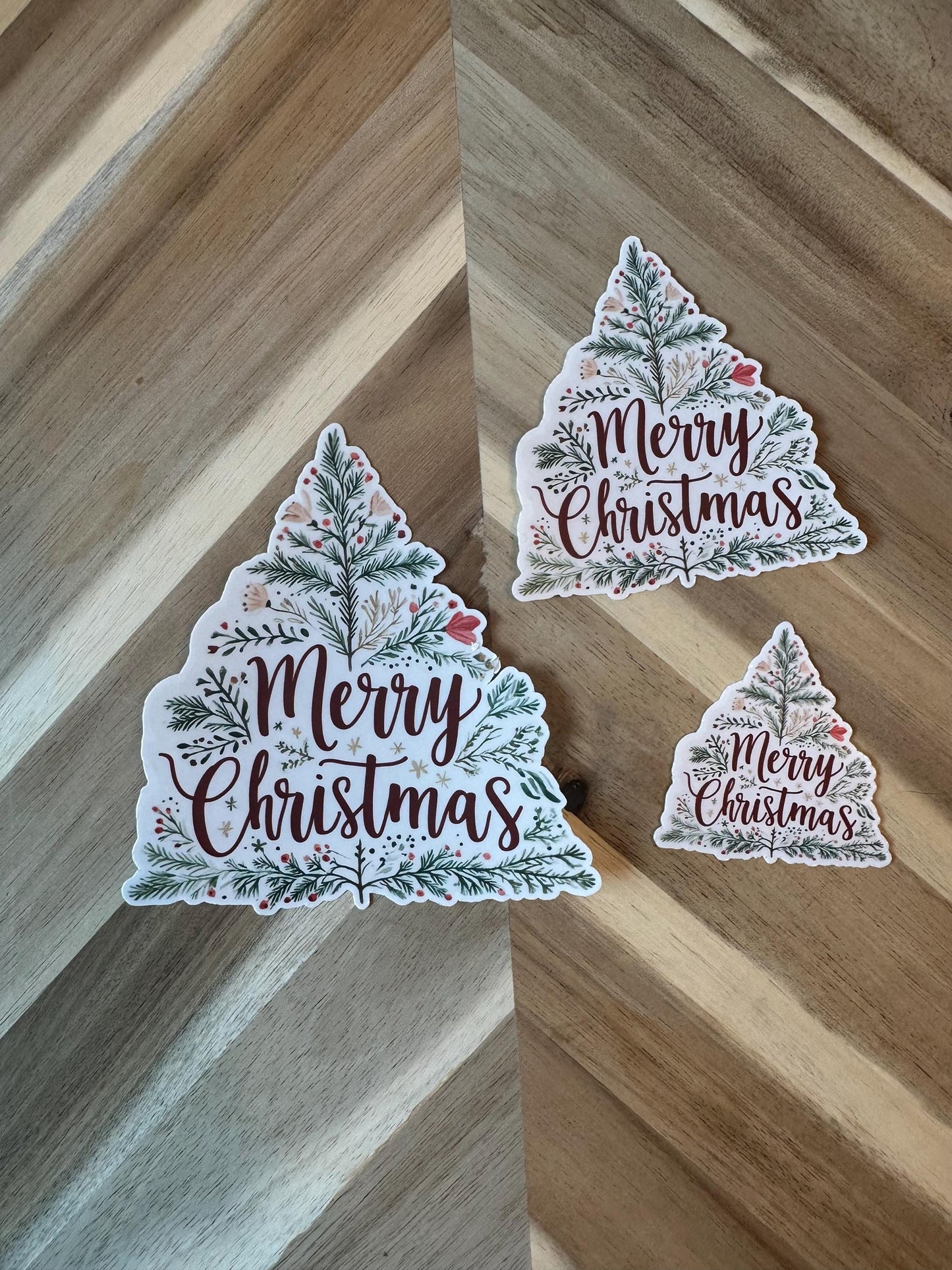 Merry Christmas Tree Sticker | Botanical Holiday Decal | Floral Xmas Greeting Vinyl Sticker | Hand Lettered Christmas