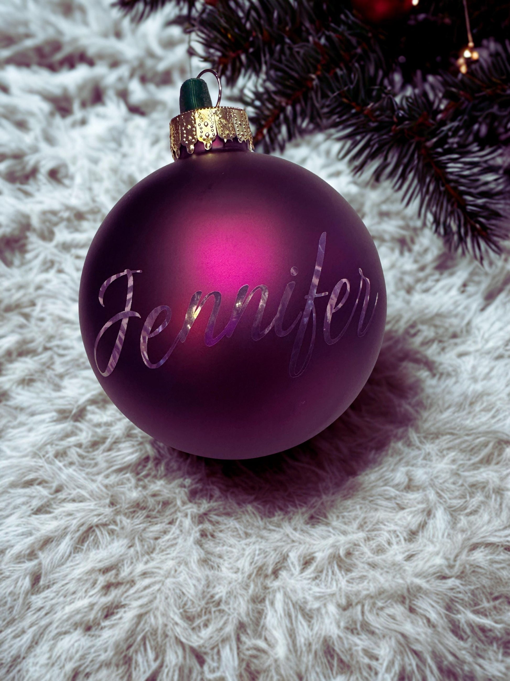 Personalized Christmas Ornament with Wooden Display Stand | Custom 3" Ball Ornament & Tree Holder | Holiday Decor Gift Set